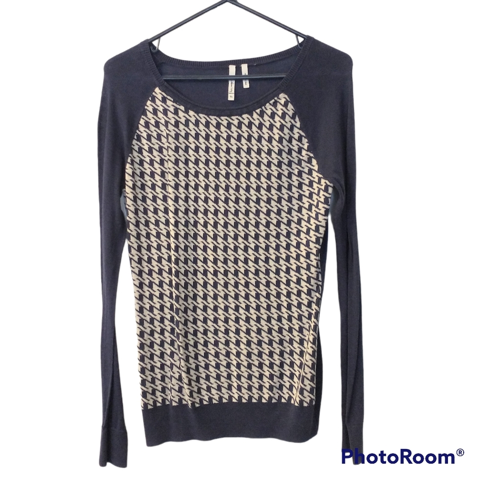 Women's Willow Bay Blue and Off White Houndstooth Sweater Size Small 4-6